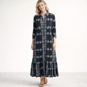 Hyacinth House Tuckernuck Floral Miller Dress Womens XS Navy Long Sleeve Maxi